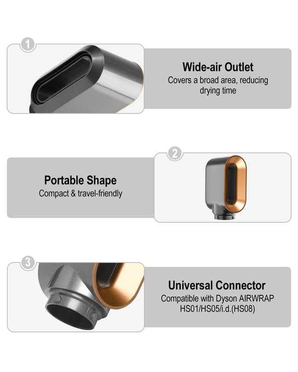 Føntørrer-tilbehør til forstyling Kompatibel med Dyson Airwrap Multi-Styler, Hurtig tørring udglatter flyvsk hår, passer til HS01 HS05 i.d.