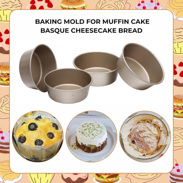 4-delt Mini Brødform Sæt - 4 Tommer Runde Non-stick Bageforme i Kulstofstål til Boller, Kager & Cheesecakes