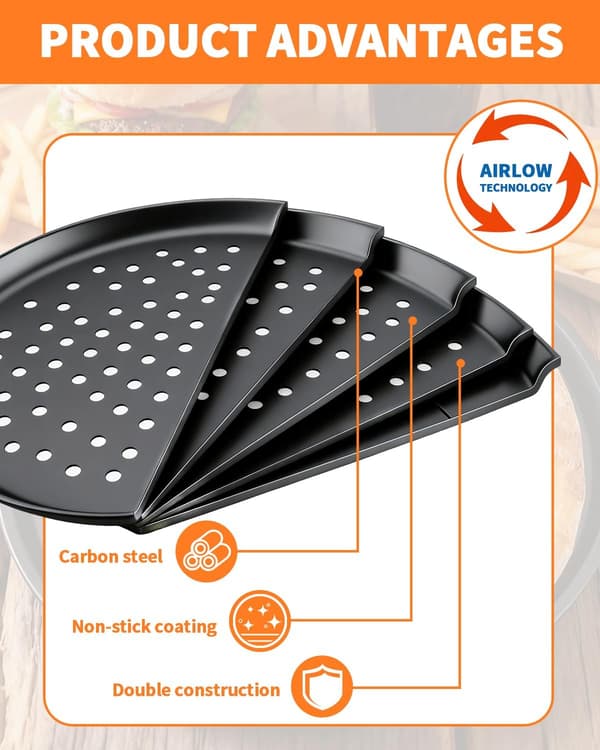 To 12-tommers perforerede non-stick pizzabakker, perforerede bageplader i kulstofstål til ovne, runde bageforme.