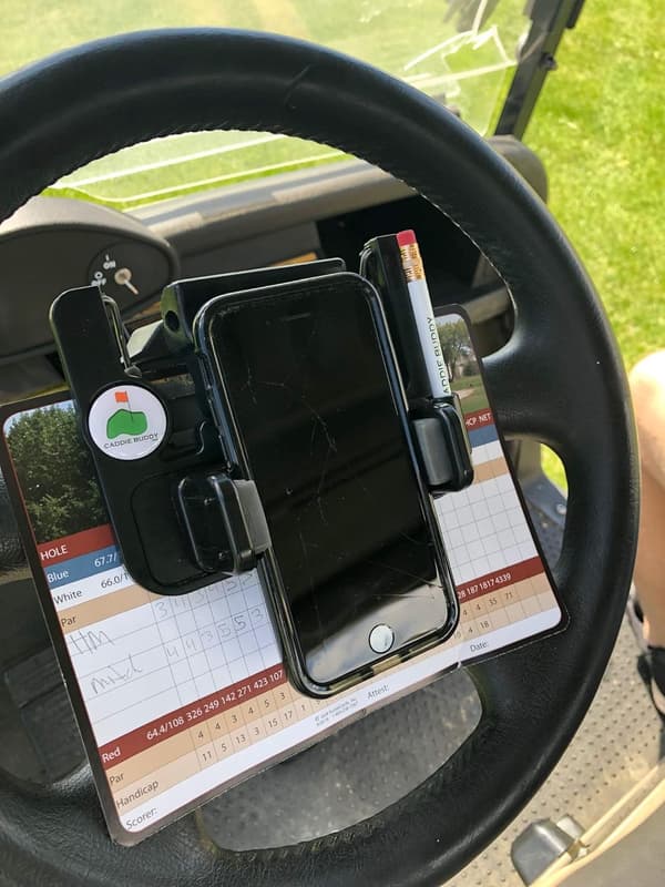 Golfkärryjen ohjauspyörän puhelinteline/tulosteline Pro