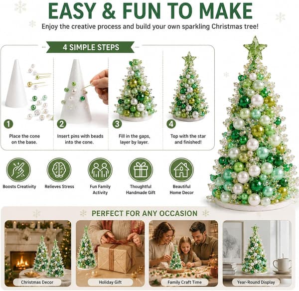 Drömmande pärlbeströdd julgran DIY-kit, handgjort julpyssel, grön