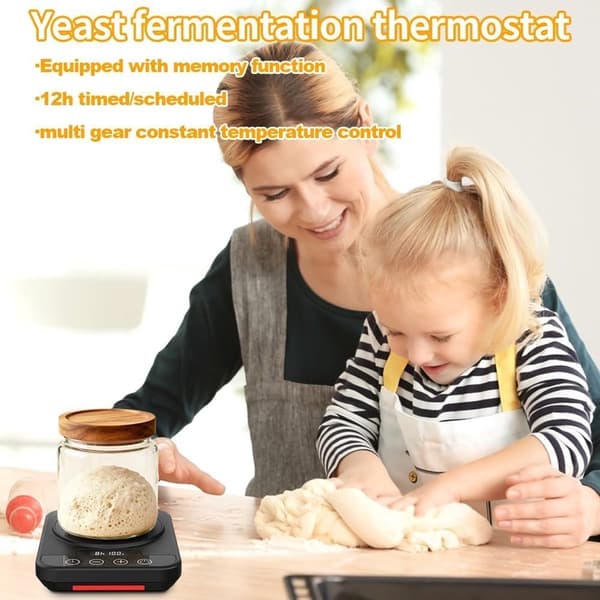 Surdejsvarmemåtte — Fermenteringsvarmer til starter og dej — Præcis 21-43°C ±0.5°C Termostat — 0-24H Timer — Smart Hukommelse — Sort