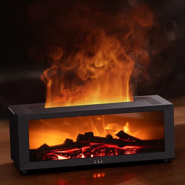 Diffuser og luftfugter med pejsflammedesign - Opgraderet version, med 7 flamme farver og lydløs drift. black