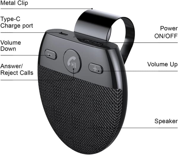 Håndfri Bluetooth 5.0 bilhøyttaler - Dobbel støydemping, Siri stemmestyring, Håndfri