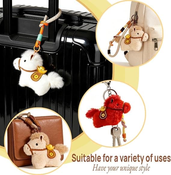Handgjord hästformad väskberlock, lämplig för ryggsäckar och handväskor, en söt djurnyckelring.