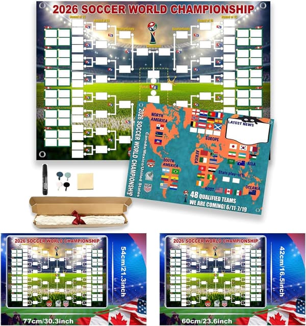 VM-tidsplan 2026 plakat & finalerunde 48-holds samlingsudstilling, 2-i-1 funktionel plakat, VM-kampprogram, fodboldkampindretning væg