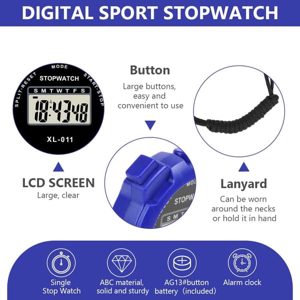 Digital timer | Enkel sporttimer med stor display | Stoppur med enskild mellantid