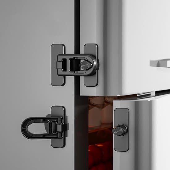 Barnlås – Kylskåps- och skåplås – Hemsäkerhet – Borrfri installation – 7,5 x 6 x 2 cm – Svart