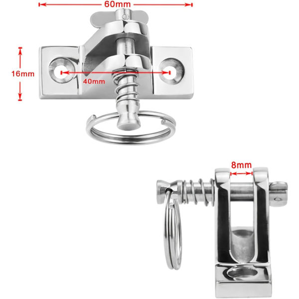 Bimini Top Hardware, Dækhængsel med Quick Release Pin, Øje End Cap, 316 Rustfrit Stål (2 Par)