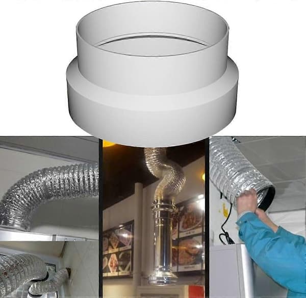ABS udluftningsrør reducerende adapter 100-118 mm, fortykket kanalventilatorforbindelse til tørretumbler, emhætte, badeværelsesventilation, hvid