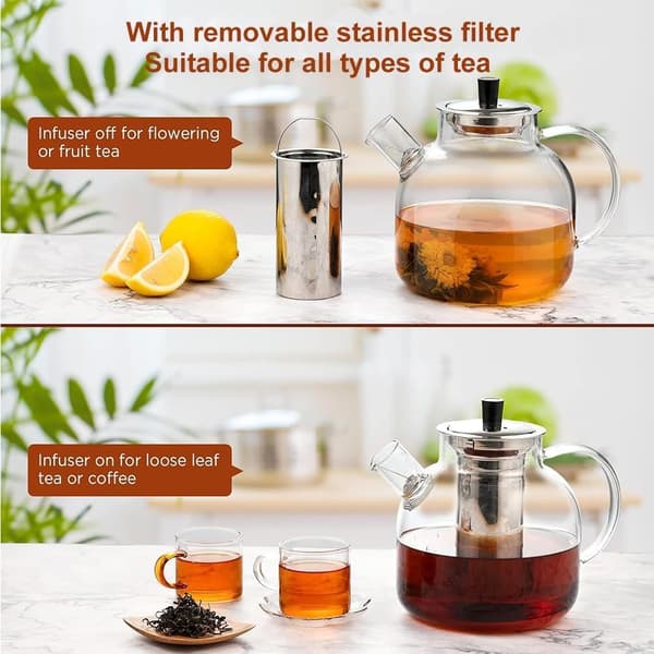 1500 ml tekande, transparent kedel, te-infuser, egnet til kaffe, juice og drikkevarer