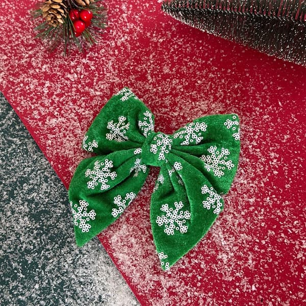 Hårklämma för damer - Grön glitterrosett med strass, festlig håraccessoar för julfester (1-pack) green