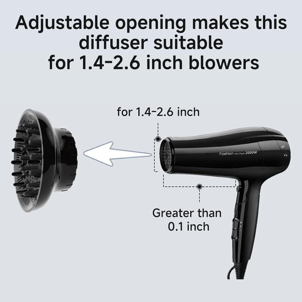 Diffuser til hårtørrer, Diffuser hårtørrer, Universal hårdiffuser, Kan tilpasses hårtørrer med dyse D = 3,5-6,6 cm til krøllet eller bølget hår