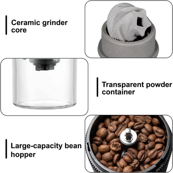 Kaffebønner; keramisk kvern, egnet for espresso, cold brew og pour-over kaffe.
