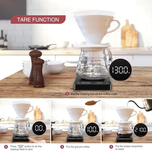 Elektronisk kaffevåg (med timer), 3 kg/0,1 g noggrannhet, lämplig för bryggkaffe m.m.