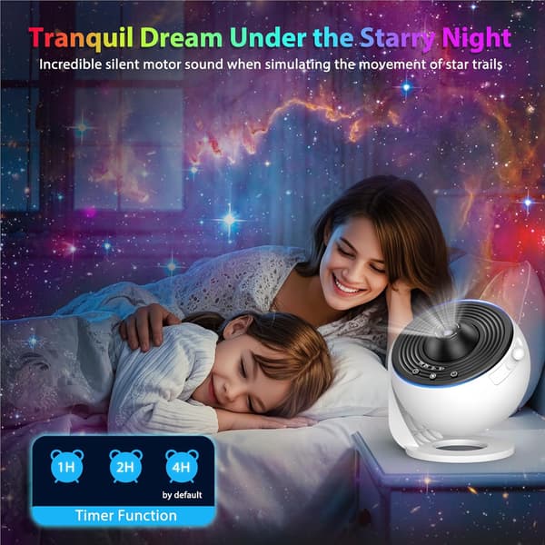 Galaxprojektor för sovrum - HD Stjärnklar himmelprojektor med 360° rotation, 13 bilder och automatisk timer
