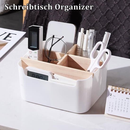 Bambus skrivebordsorganizer med 5 rum – Hvid bordpladeorganizer til kuglepenne og tilbehør