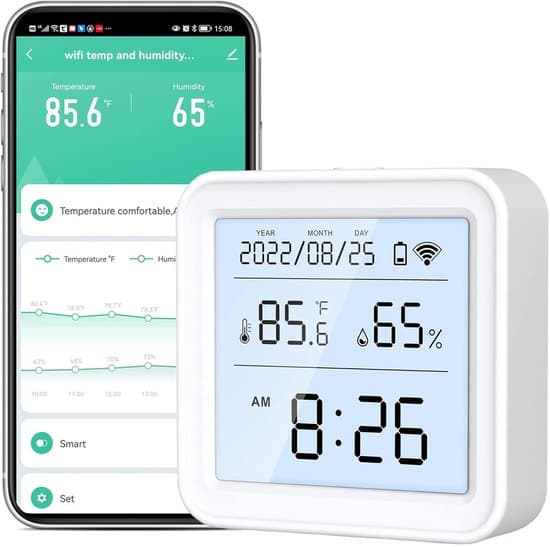 Termometer - Hygrometer - Indendørs WiFi Termometer-Hygrometer - Smart Temperatur- og Fugtighedsmåler med App-meddelelser - Baggrundsbelyst Display