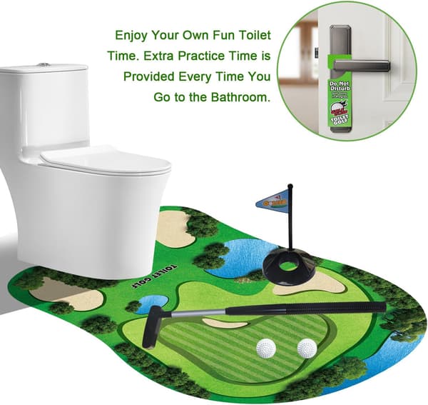 Toalettgolfspel - Mini Golfset för Badrum med 2 Bollar & Putter, Rolig Present för Män, Pappa & Make (White Elephant-present)