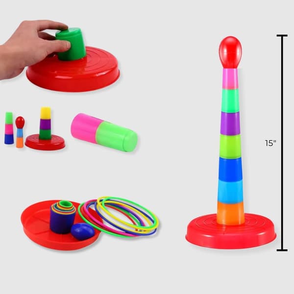 Fargerikt ringkastspillsett i plast for barn