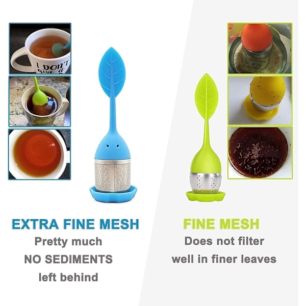 Silikon Te-infuser - 2-pakning, Finmasket Løsblad Te-filter - Grønn, Blå
