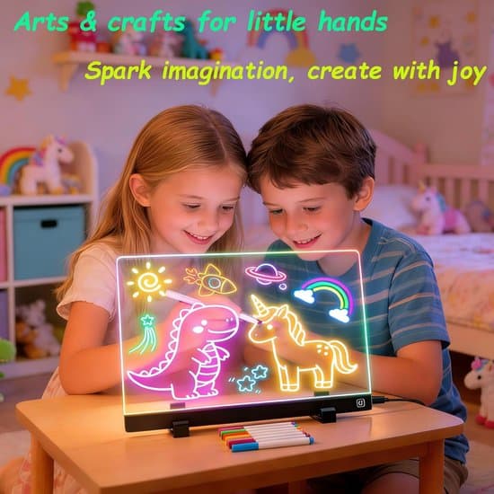 Ritplatta - LED Ritbräda - 35x25 cm - USB-ström krävs (kontakt) - 7 statiska + 6 dynamiska ljuslägen - Neonkonst torr-raderingsbräda - Med stativ