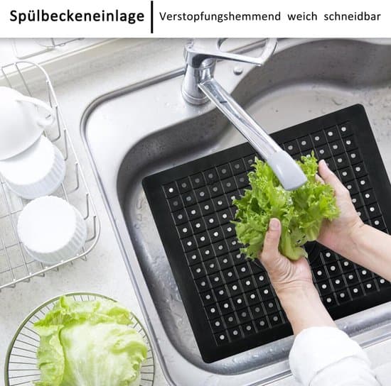 Sæt med 2 sorte gummi vaskemåtter til køkken og badeværelse - 31x26 cm