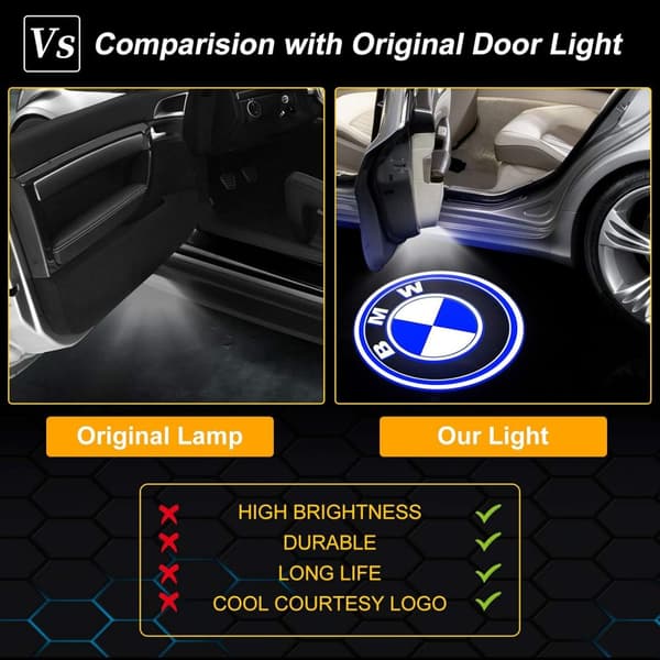 Bildør Logo Lys, Bildør LED Logo Projektor Velkomstlampe Dørlys Pøllys 4-Deler Passer for 320i、320xi、340i, E90 E92 E93 M3 E91 E92\"