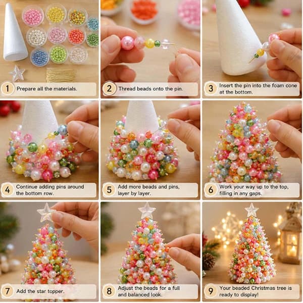 Drömmande pärlbeströdd julgran DIY-kit, handgjort julpyssel, grön