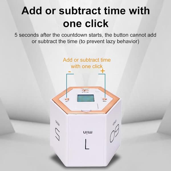 Roterende sekskanttimer 5-60 minutter, lydløs nedtellingstimer med LED-display for kontor, studier og kjøkkenbruk (hvit) White