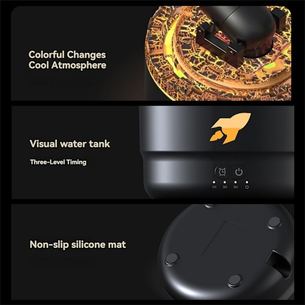 Cannon Blast Aroma Luftfugter - 7-Farvet LED, 2 Tilstande, Cool Mist Diffuser til Børneværelset, Kreativt Tårndesign (Sort)