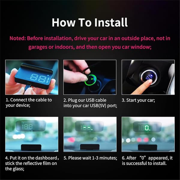 Bil head-up display, bil head-up display, bil HUD, digital GPS head-up display speedometer, USB-kabel plug and play.