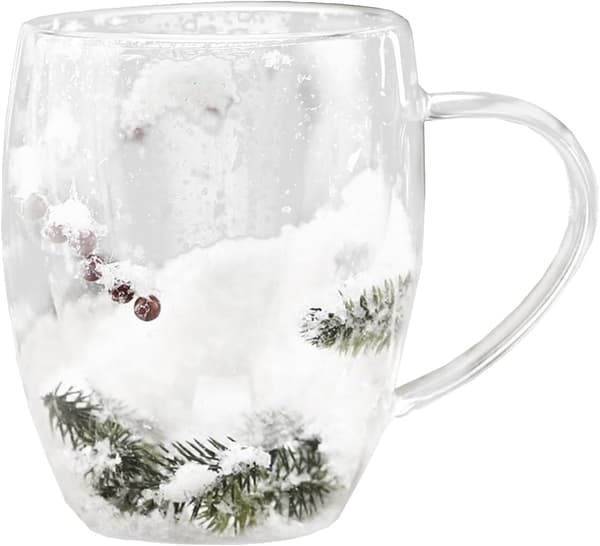 Jul Dubbelväggig Glasmugg Set - Isolerade Varm Choklad Koppar med Träddesign, Termiska Kaffe- & Te Glas