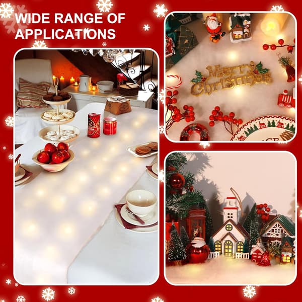 LED Julefalsk Snøteppe Rull med Lys, 177,8 x 44,9 cm Kunstig Snøteppe med 50 LED Lyslenker, Vinterdekorasjon til Jul