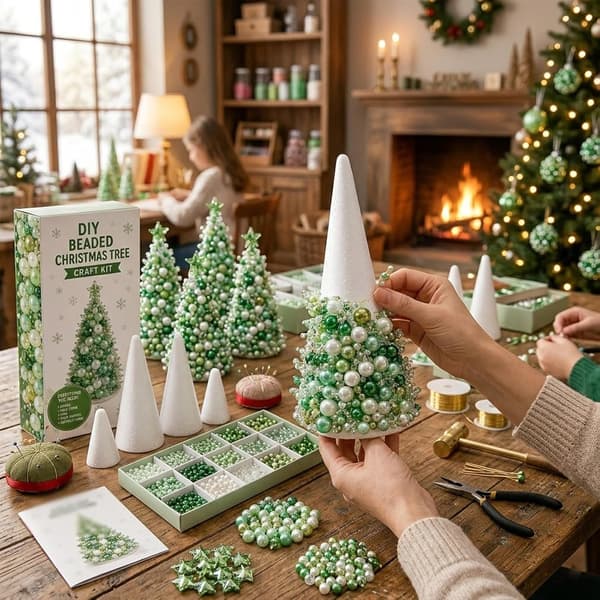 Drömmande pärlbeströdd julgran DIY-kit, handgjort julpyssel, grön