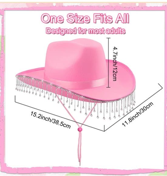 Hatt - Cowboyhatt - Strass - för möhippa och Halloween - för brud - Rosa