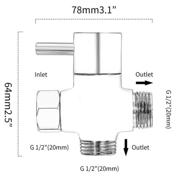 G1/2\" Duschhuvudavledarventil, Massiv Mässing Duscharmavledarventil, 20 mm Diameter 3-vägs Universal Duschsystem Ersättningsdel