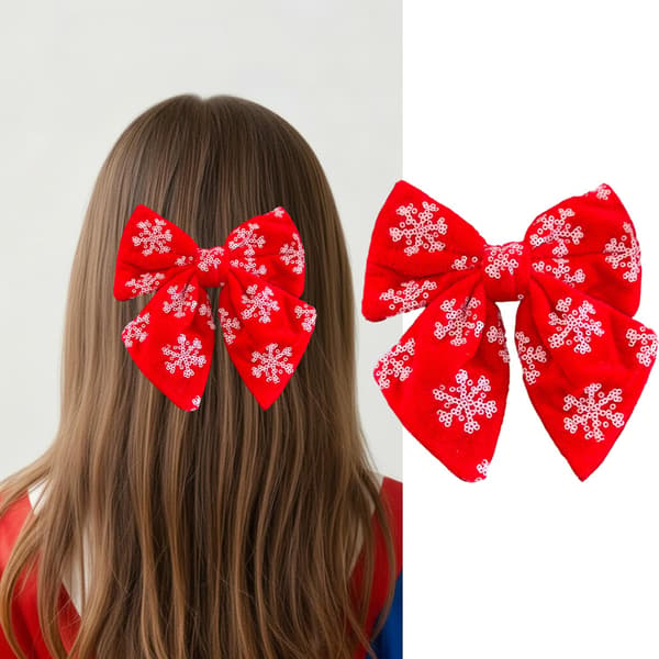 Hårklämma för damer - Röd glitterrosett med strass, festlig håraccessoar för julfester (1-pack) red