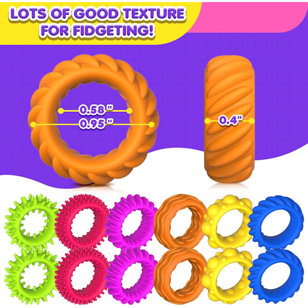 Fidgetleksaker Sensoriska Ringar för Barn: 18-pack Fidget Ring - Sensoriska Leksaker för Barn med Autism - Tyst Ångestlindring Bulk för Klassrumspris