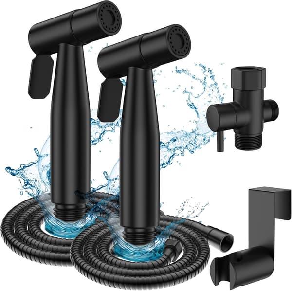 Toalettbidéspruta – Handhållet spraykit med justerbart tryck – Rostfritt stål – Enkel installation (2-pack, matt svart)