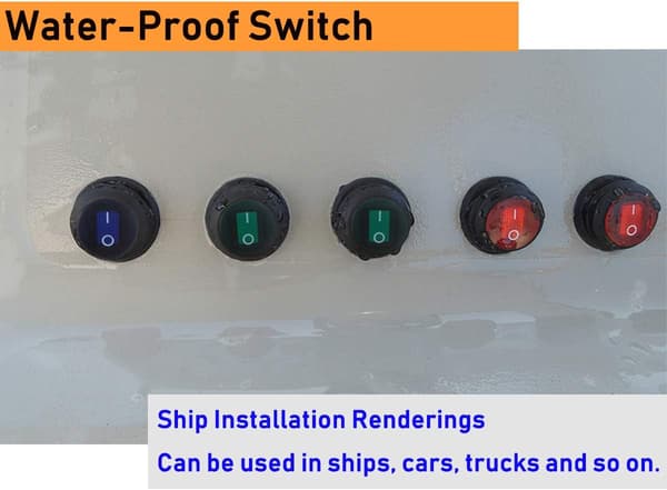 Vanntett rund vippebryter, 12V 20A, 3-pinners grønn LED-bryter (5 ringer, grønn)