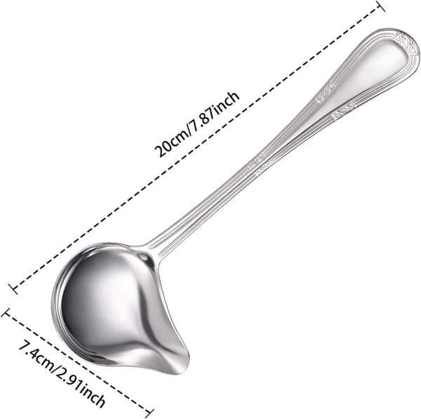 Sett med 2 miniskjeer laget av rustfritt stål, ideelle for å øse suppe og sauser.