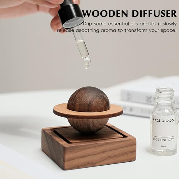 Æterisk olie-diffuser i træ - Aromaterapi-diffuser i valnøddetræ til hjemmet, kontoret, bilen, yogastudiet og spa - Passiv diffuser til skrivebordsindretning