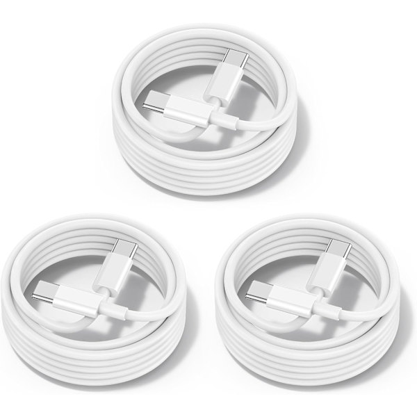 100W Type-C til Type-C Datakabel [3-pakning] Kompatibel med iPhone 15/16 Hurtigladekabel, 2 meter lang Type-C til Type-C Strømkabel