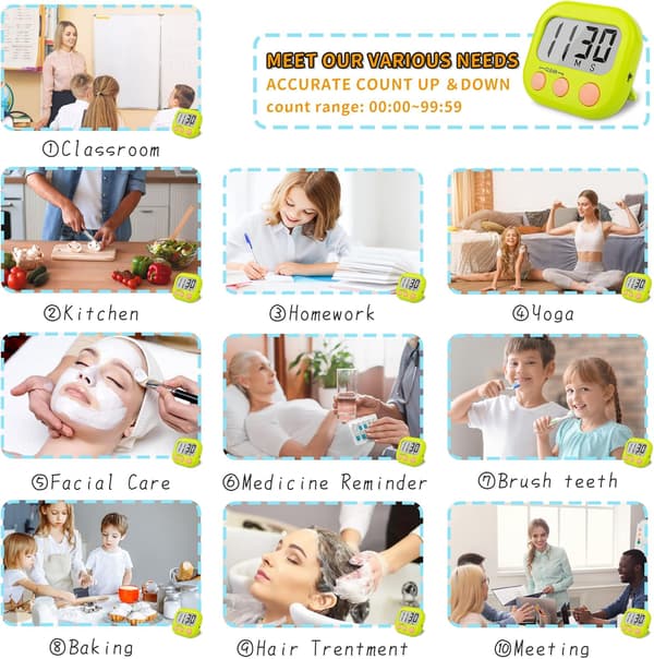 Klasseromstimere for lærere Barn Stor Magnetisk Digital Timer 2-pakning Green