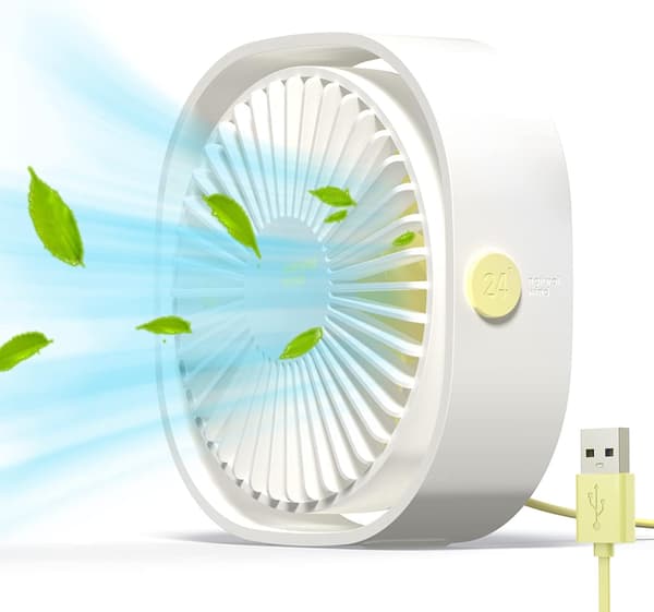 Liten tyst USB-bordsfläkt - Bärbar och USB-driven - Inget batteri krävs - 360° roterbart huvud för optimal luftcirkulation