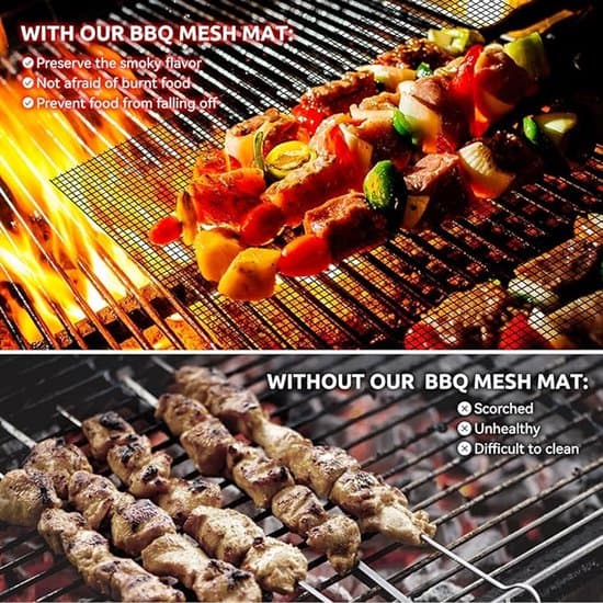 Set om 5 – BBQ-mattor – Ugnsmatta – Bakplåt Grillmatta – BBQ-gallerfoder – Non-Stick – Grill – Ugnsskydd – BBQ-tillbehör – BBQ-foder – 40x33cm