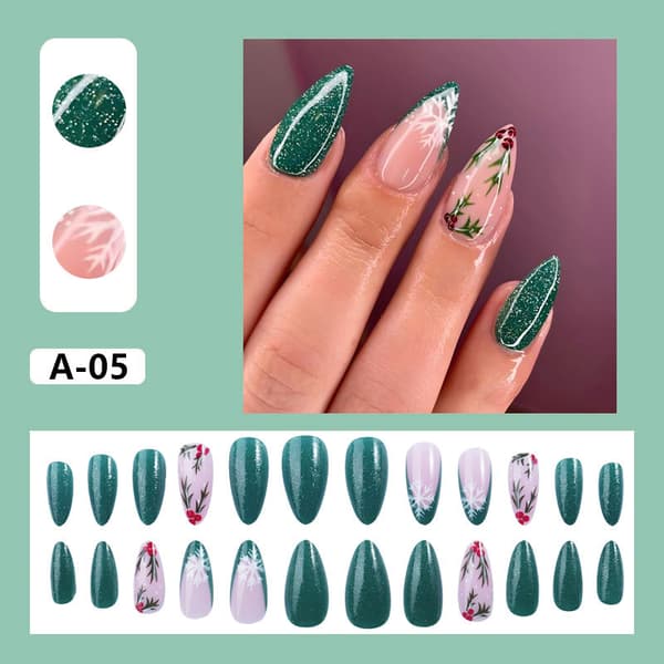 24 stk. jule snefnug dråbeformede negletips, fransk manicure