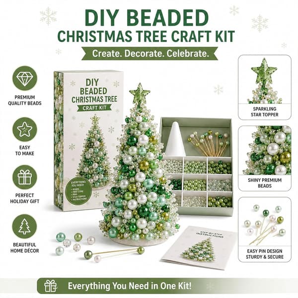Drömmande pärlbeströdd julgran DIY-kit, handgjort julpyssel, grön