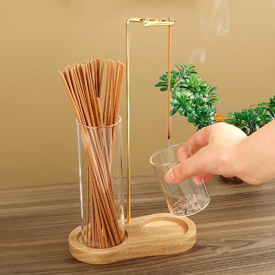 Røgelsesholder - Massivt træ - Inkluderer glasholder Aromadiffuser Til røgelsespinde Inkluderer askebakke Moderne stil Velegnet til et skrivebord Naturfarve
